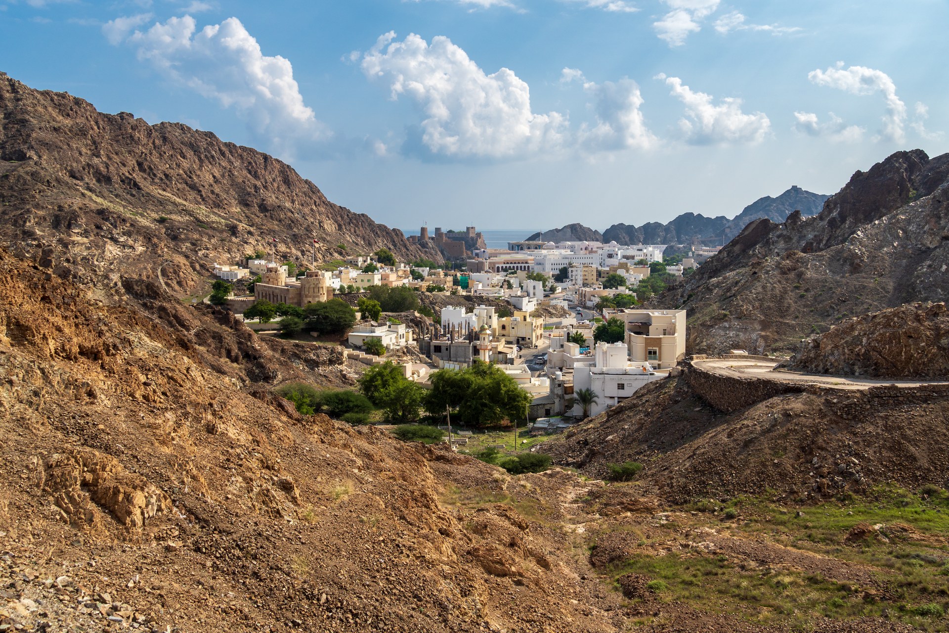 Old Muscat (Muttrah) city view from the surrounding mountains, Oman