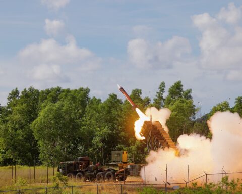 US Army Patriot PAC-2 interceptor missile launch from M903 launcher during Exercise Tenacious Archer 25, August 2025