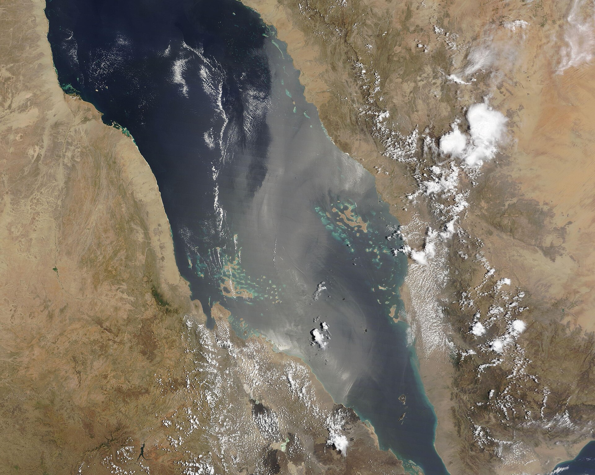 Dust storm over Persian Gulf shamal wind dispersion Saudi Arabia Kuwait NASA MODIS