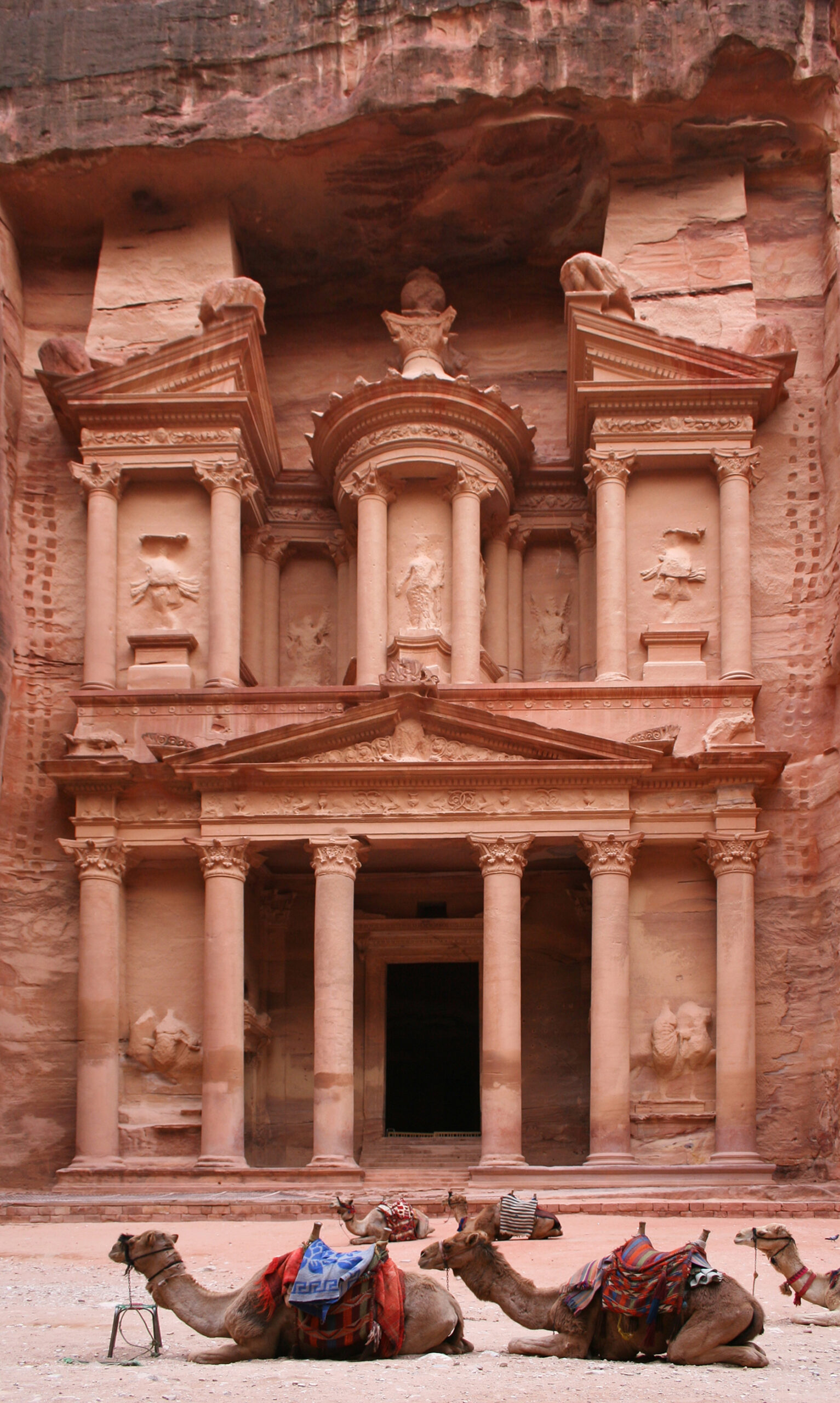 Al-Khazneh (The Treasury), Petra's iconic Hellenistic facade carved into rose-red sandstone