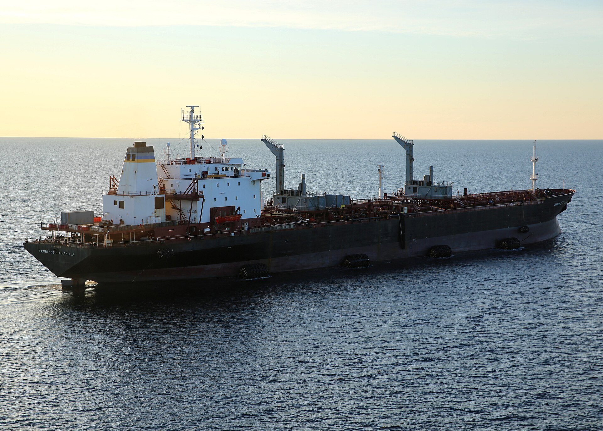 Petroleum tanker at sea transporting crude oil across international waters