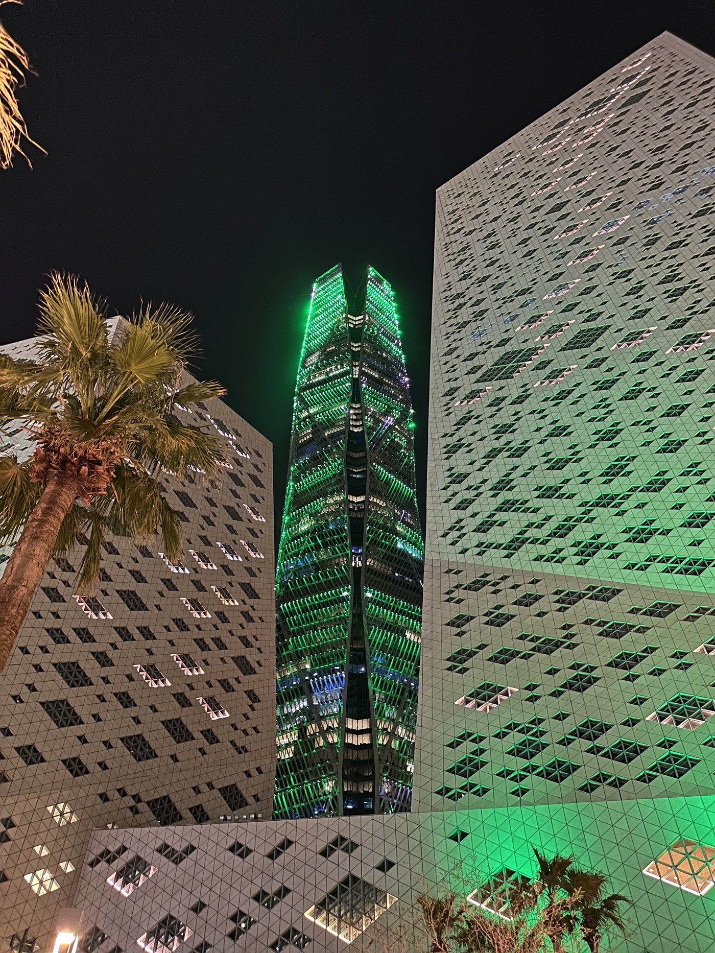 PIF Tower at night in Riyadh, the headquarters of the Public Investment Fund, Saudi Arabia
