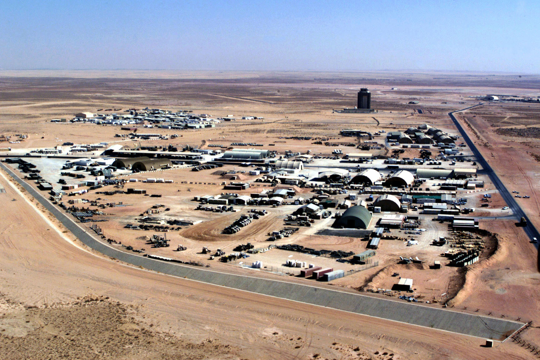 Aerial view of Prince Sultan Air Base Saudi Arabia showing coalition military infrastructure during Operation Southern Watch