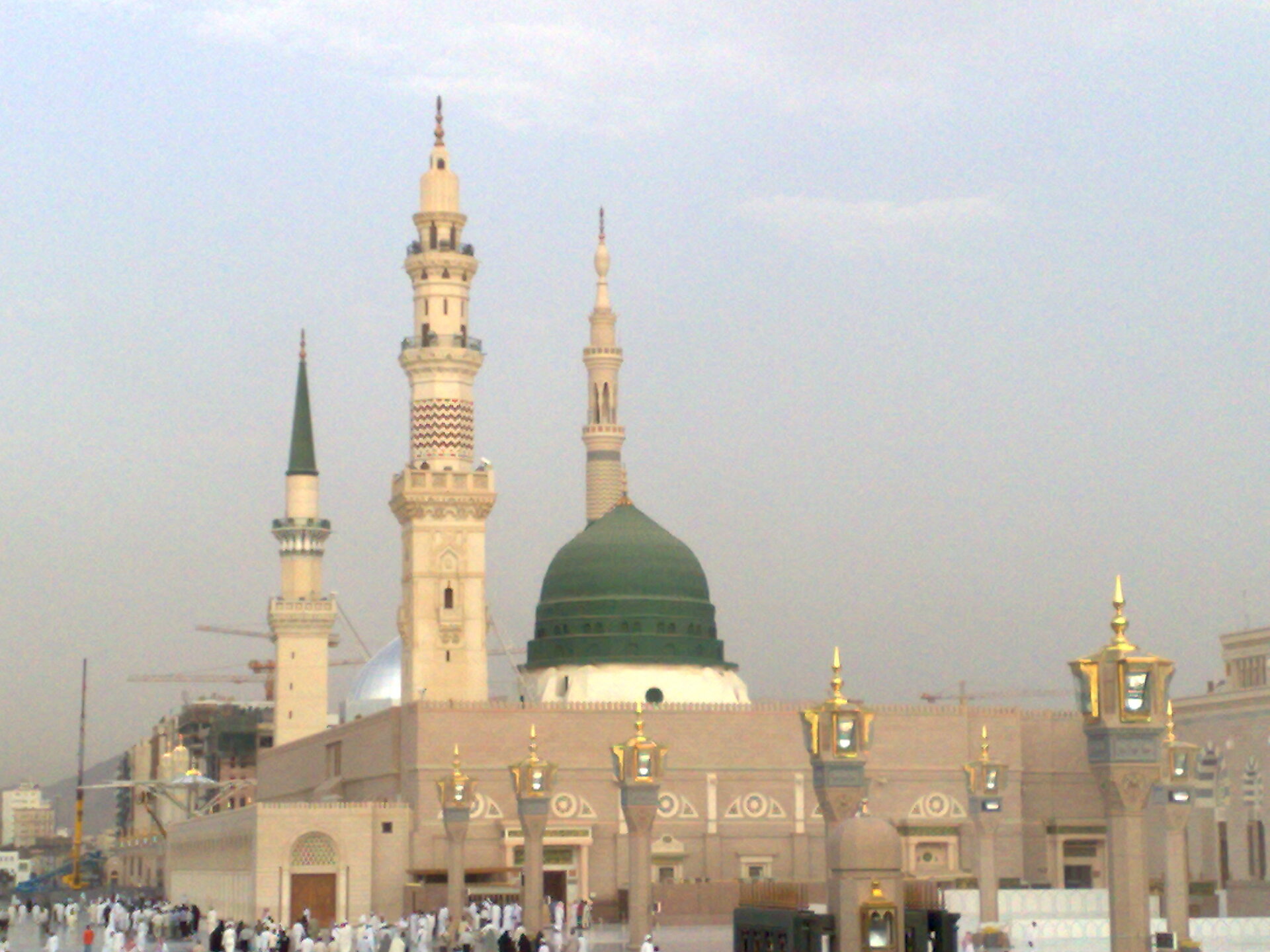 The Green Dome of the Prophet's Mosque (Al-Masjid an-Nabawi) in Medina, Saudi Arabia