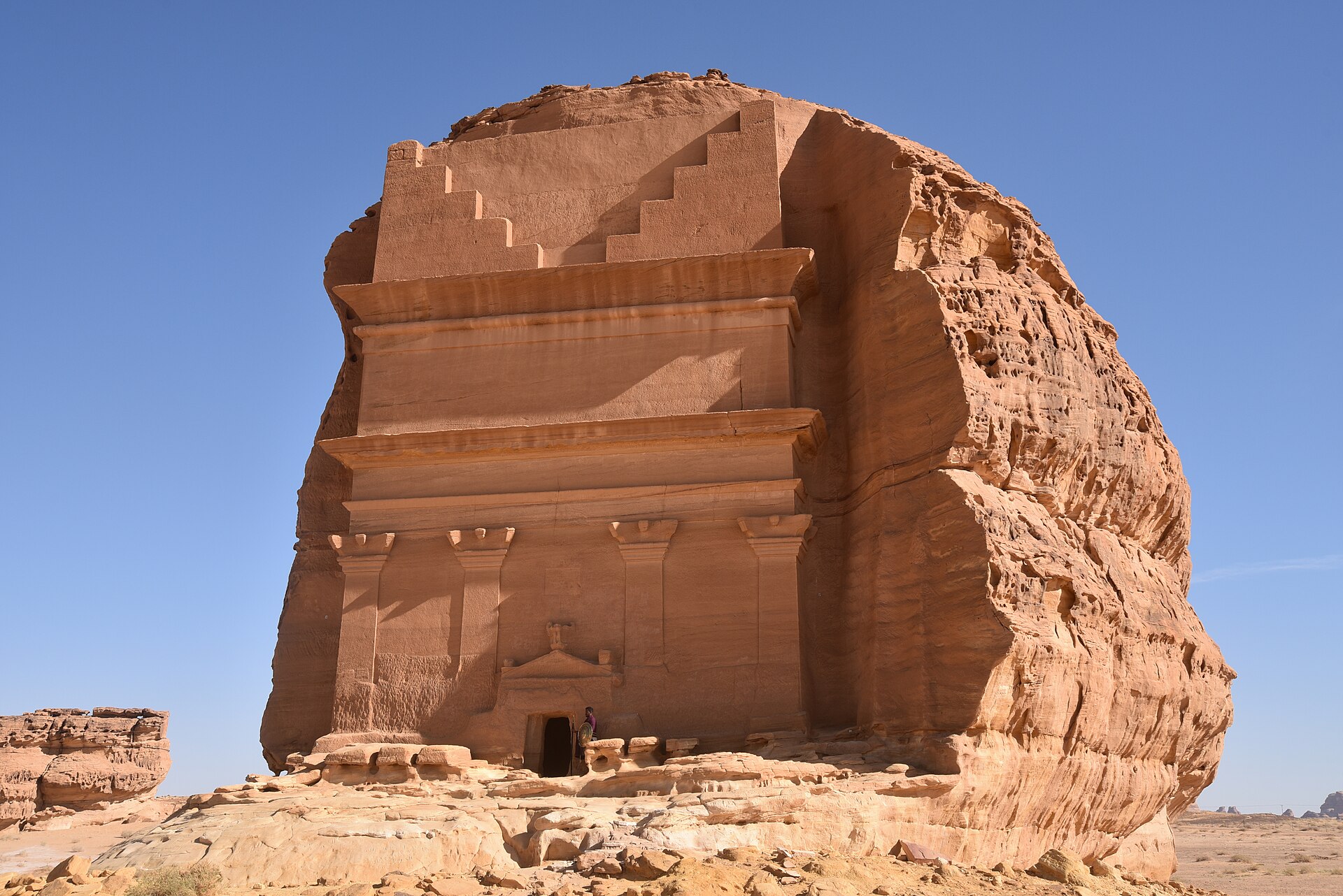 AlUla sandstone rock formations and ancient tombs in winter light