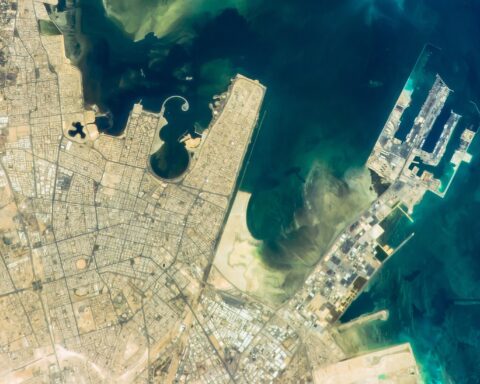 Ras Tanura export terminal and refinery complex, Saudi Arabia, photographed from the International Space Station