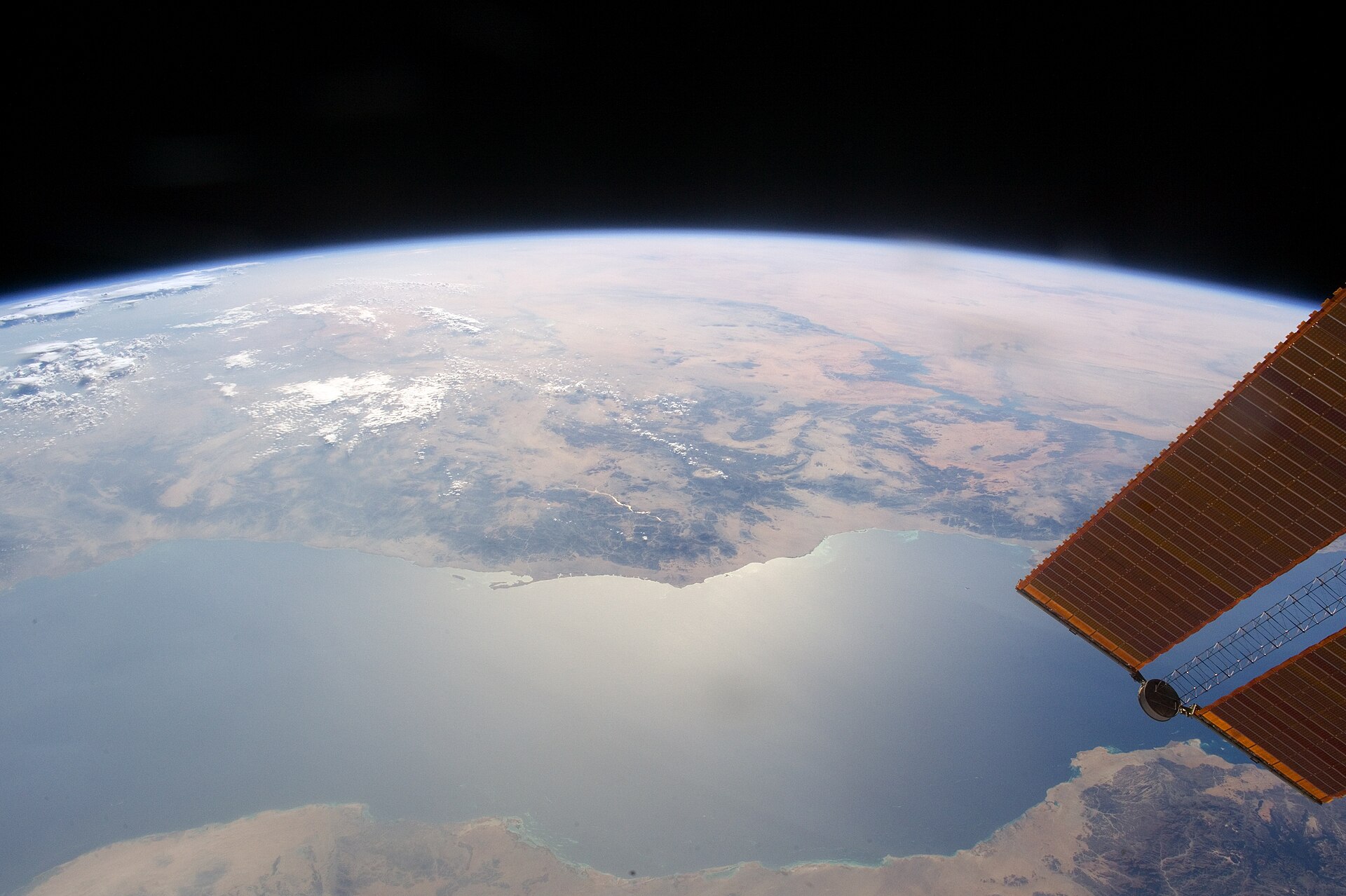 Red Sea with Saudi Arabia, Egypt and Sudan coastlines photographed from the International Space Station, NASA