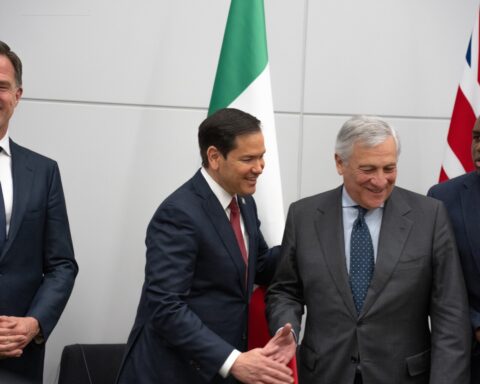 US Secretary of State Marco Rubio meets with European Quint counterparts and NATO Secretary General Mark Rutte in Brussels, with UK Foreign Secretary David Lammy at right, April 2025