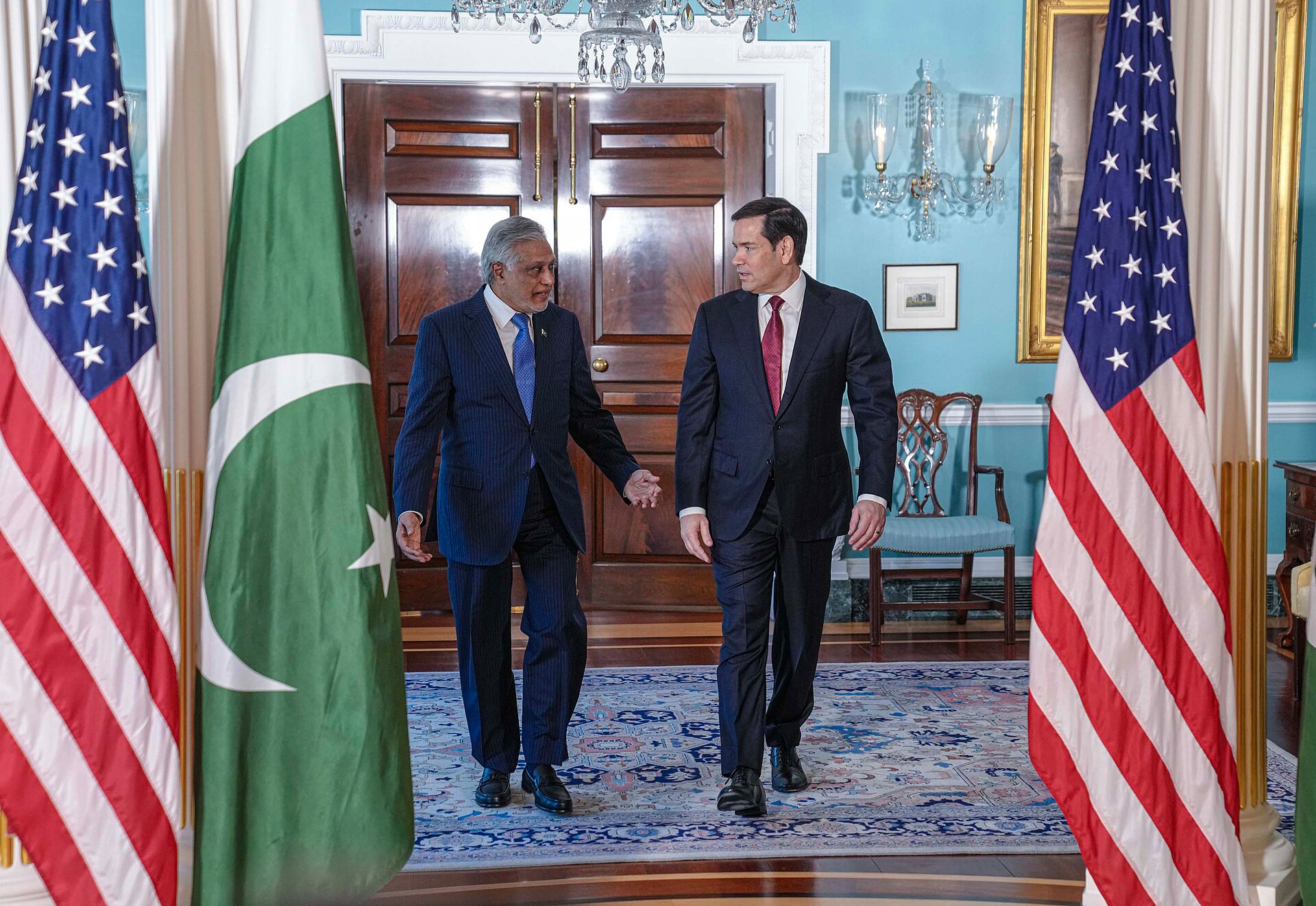 Secretary of State Marco Rubio meets Pakistan Deputy Prime Minister and Foreign Minister Ishaq Dar at the US State Department Washington DC July 2025