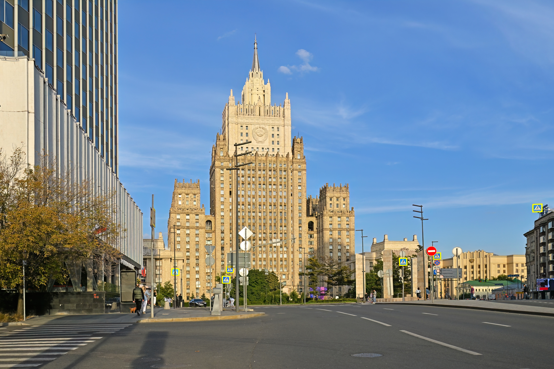 Russian Ministry of Foreign Affairs building on Smolenskaya Square in Moscow, final stop on Araghchi three-capital diplomatic tour