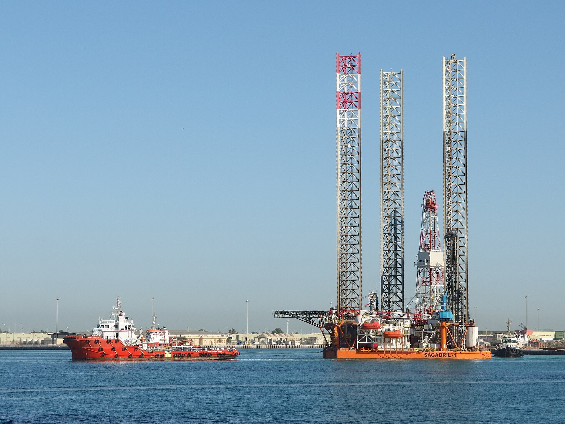 Sagadril-1 jack-up oil rig at Abu Dhabi Corniche port, UAE