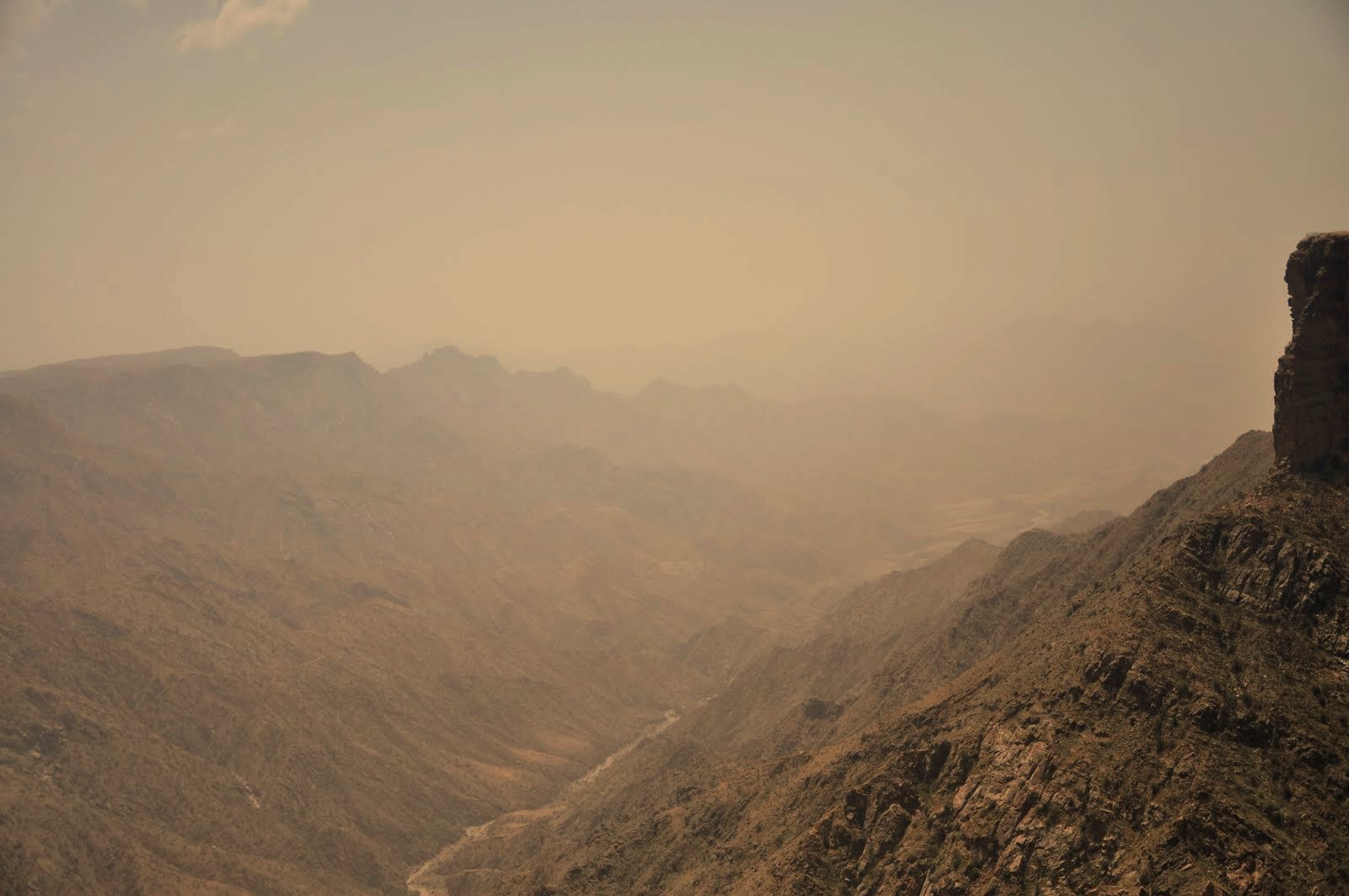 The green ridges of the Sarawat Mountains in the Asir region of Saudi Arabia