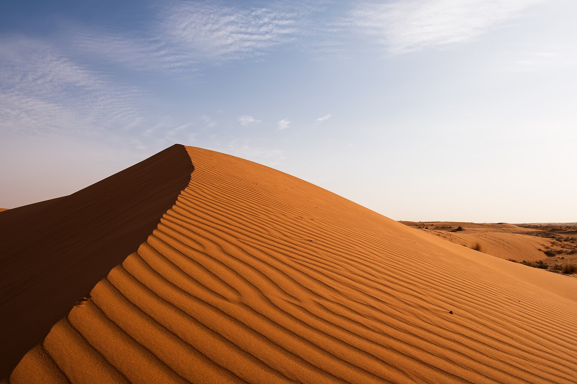 Red sand dunes near Riyadh, Saudi Arabia at sunset