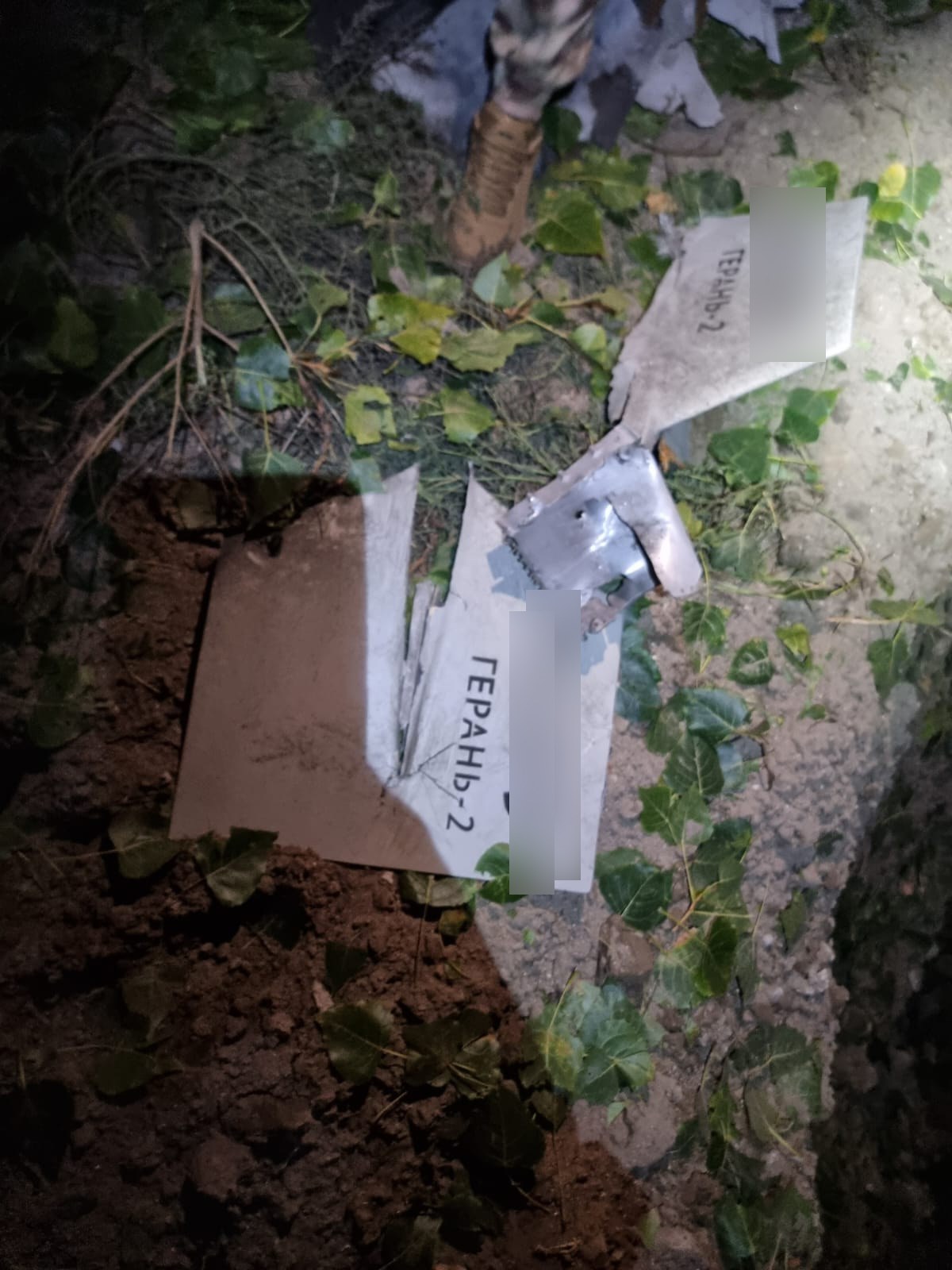 Wreckage of a Shahed-136 (Russian designation Geran-2) drone shot down by Ukrainian border guards over Odesa Oblast, September 2023. Kataib Hezbollah operates a Shahed-101 drone assembly facility at Jurf al-Sakhr south of Baghdad — giving autonomous militia commanders a replenishable indigenous drone inventory. Photo: State Border Guard Service of Ukraine / CC BY 4.0