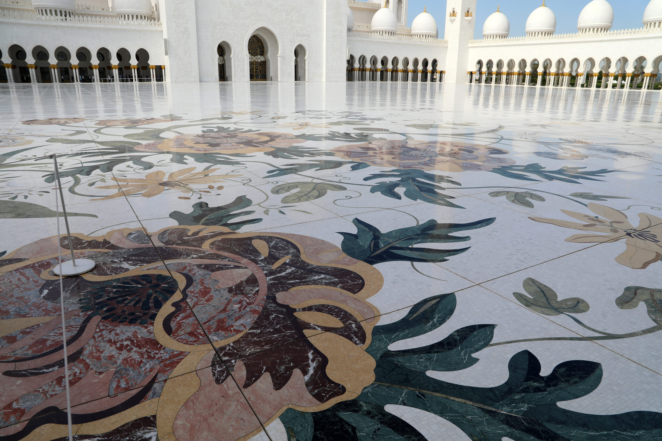 Sheikh Zayed Grand Mosque courtyard with floral mosaic floor, Abu Dhabi