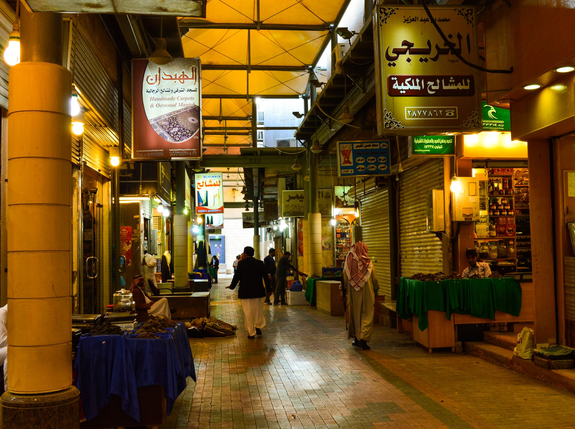 Interior of Souq Al Zal in downtown Riyadh showing incense and agarwood vendors