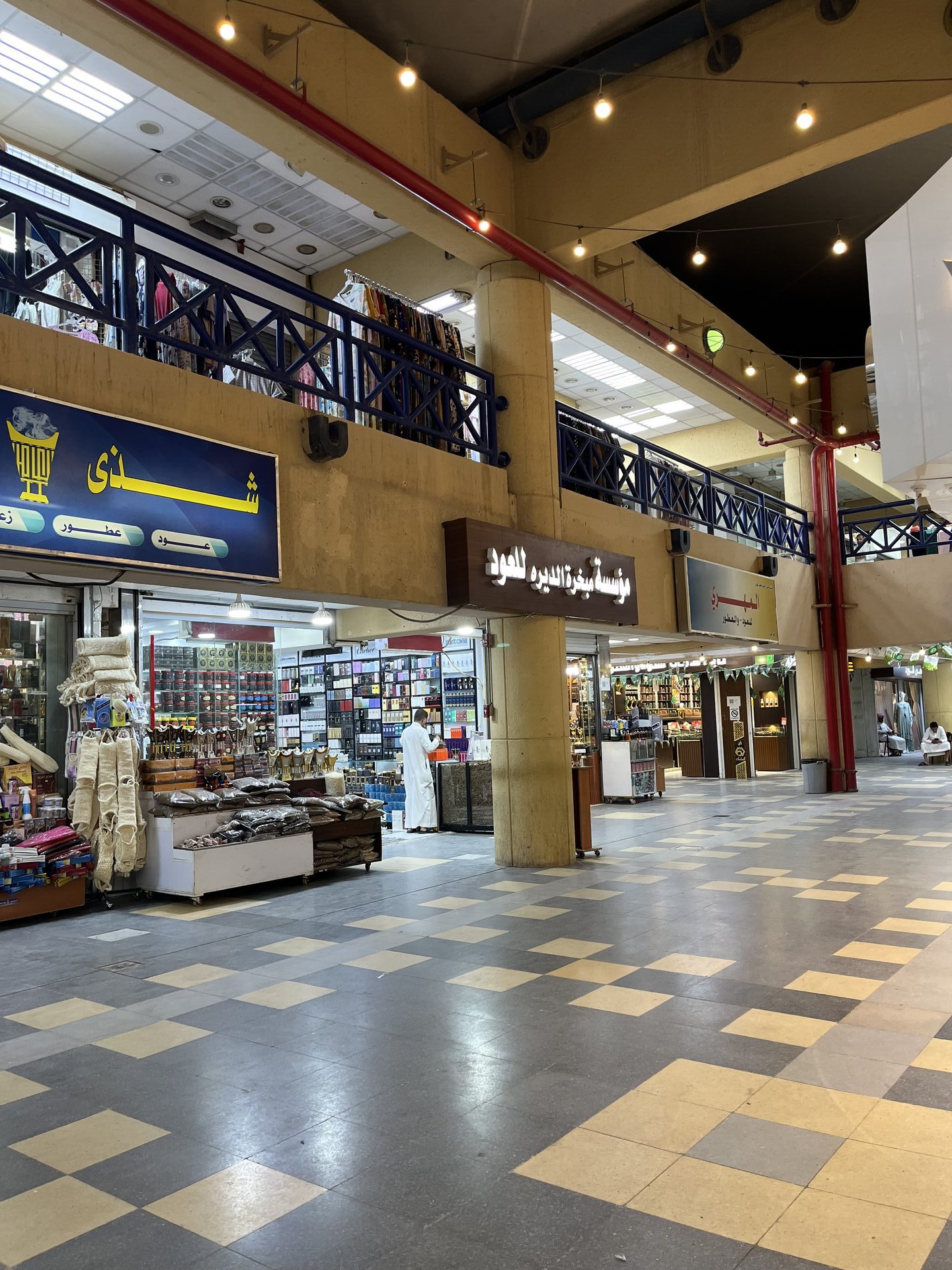 Interior of Souq Ushaiger, a traditional market near Riyadh with shops and tiled walkways