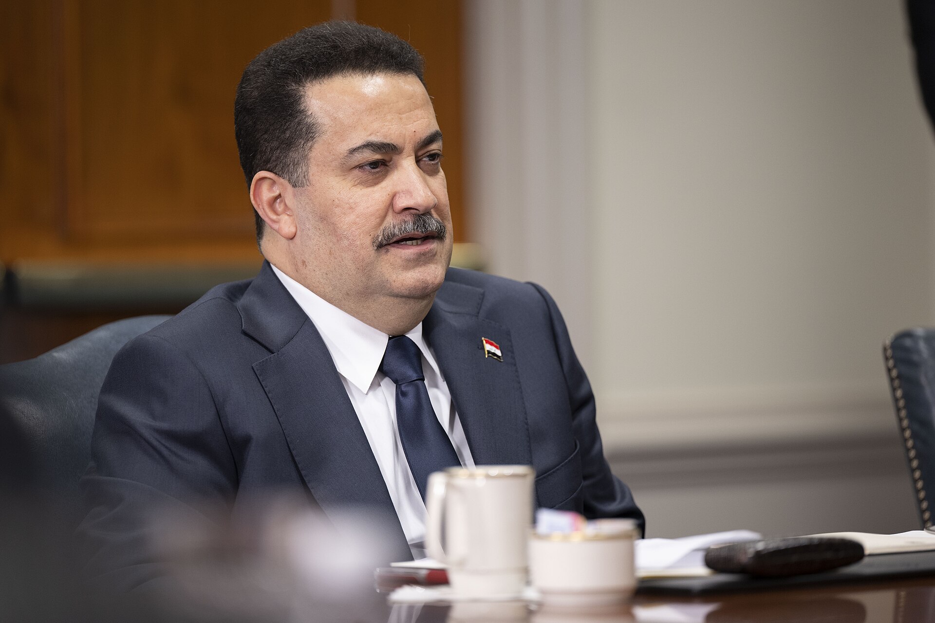Iraqi Prime Minister Mohammed Shia al-Sudani at the Pentagon, April 2024 — Sudani has publicly committed to preventing Iraq from being used as a launchpad for attacks but lacks authority over PMF factions