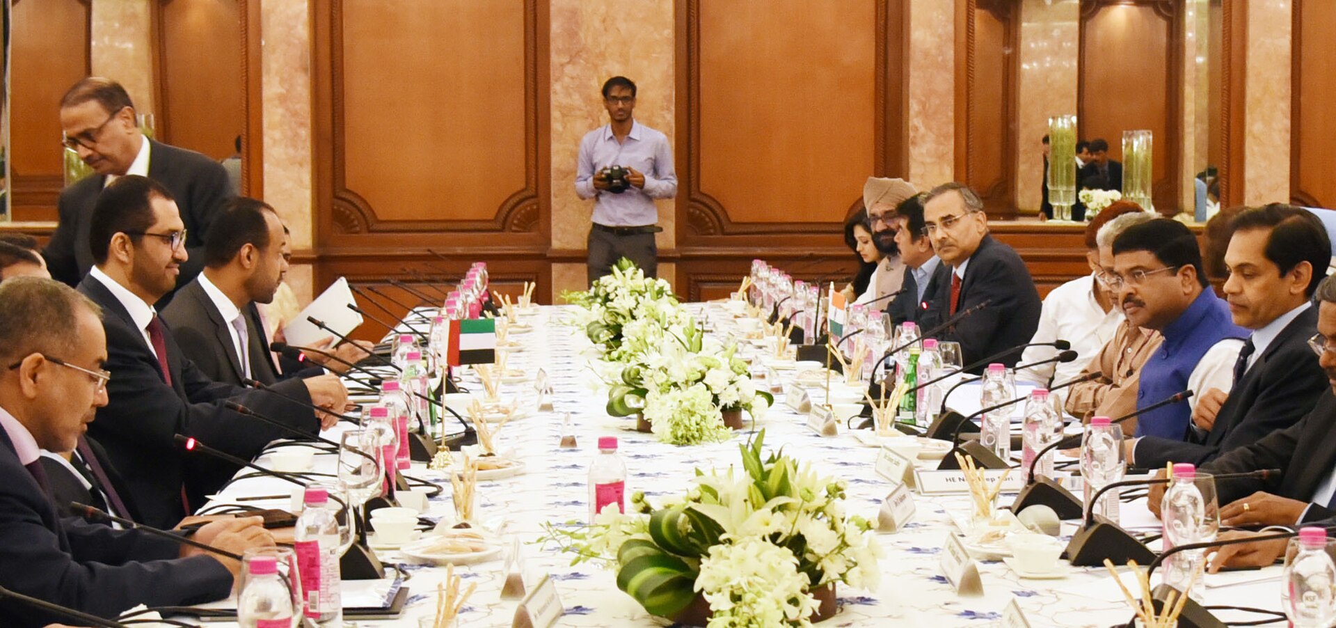 Sultan Al Jaber, ADNOC CEO and UAE Minister of Industry, at a bilateral ministerial meeting — Al Jaber simultaneously holds cabinet-level and corporate authority, giving his public statements on Hormuz the force of government policy