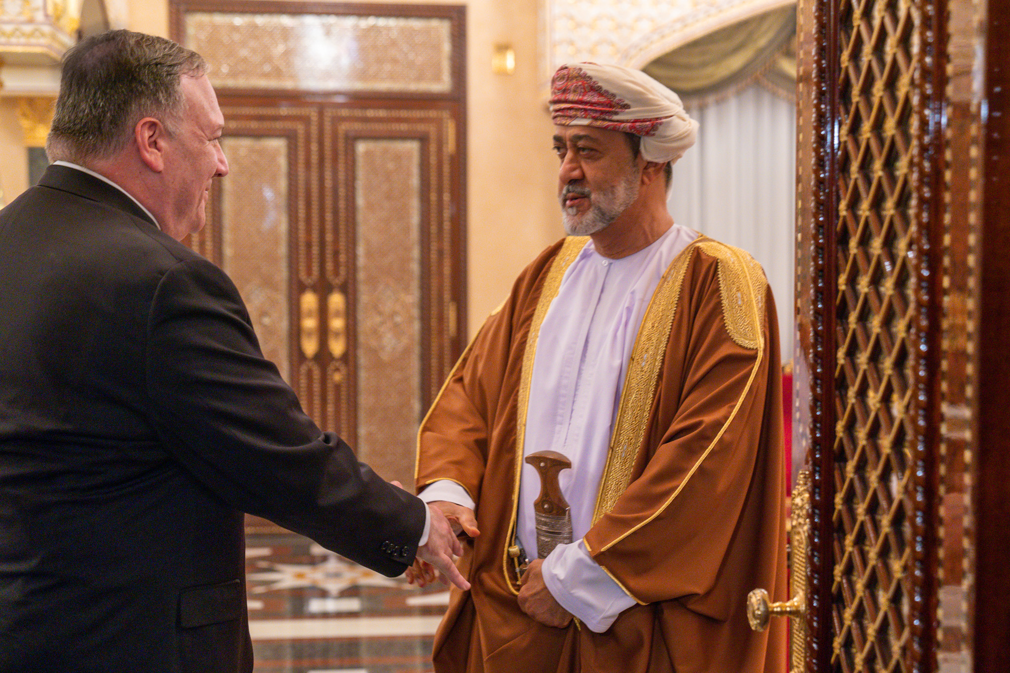 Sultan Haitham bin Tariq of Oman in diplomatic meeting — his predecessor Sultan Qaboos established Oman as Iran preferred back-channel partner, a role Haitham has maintained