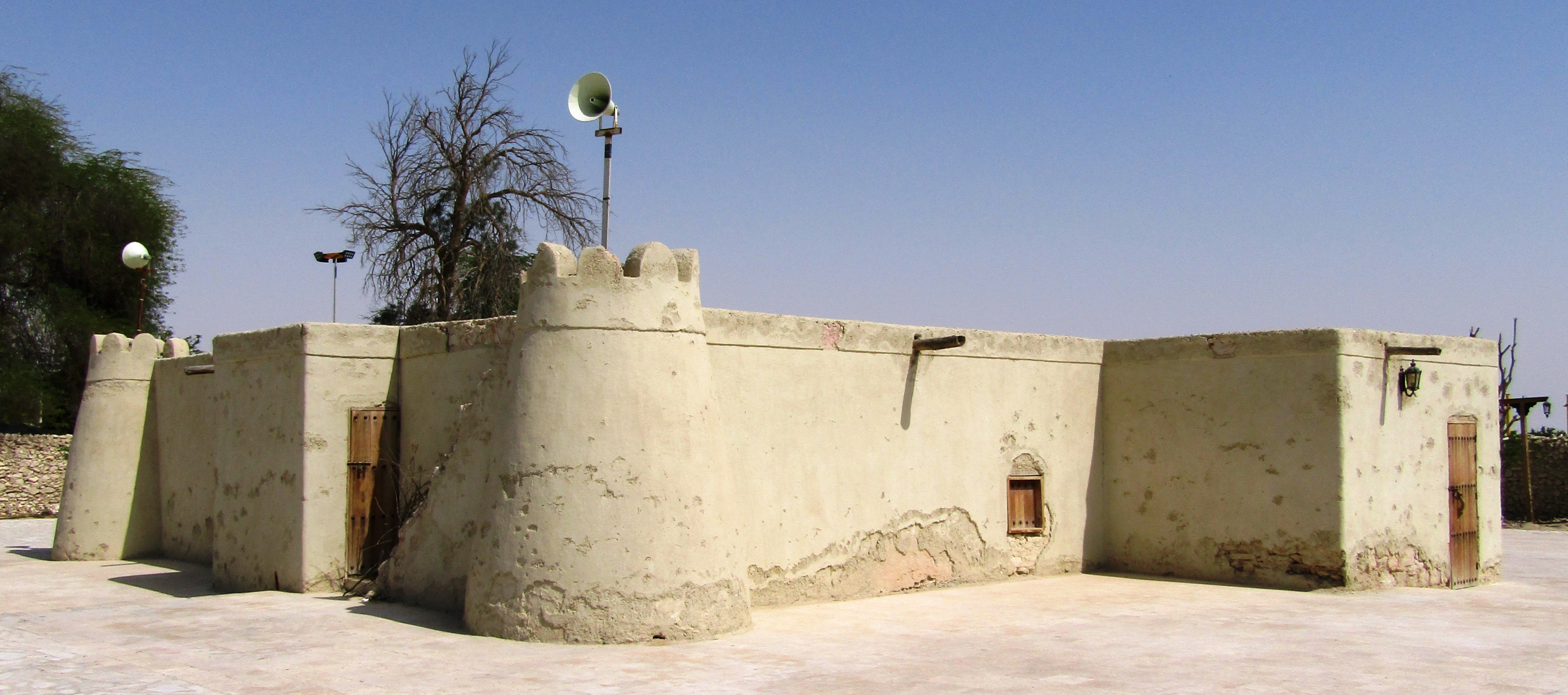 Jawatha Mosque near Al-Ahsa, one of the oldest mosques in Islam, showing the restored ancient structure with mud-brick walls