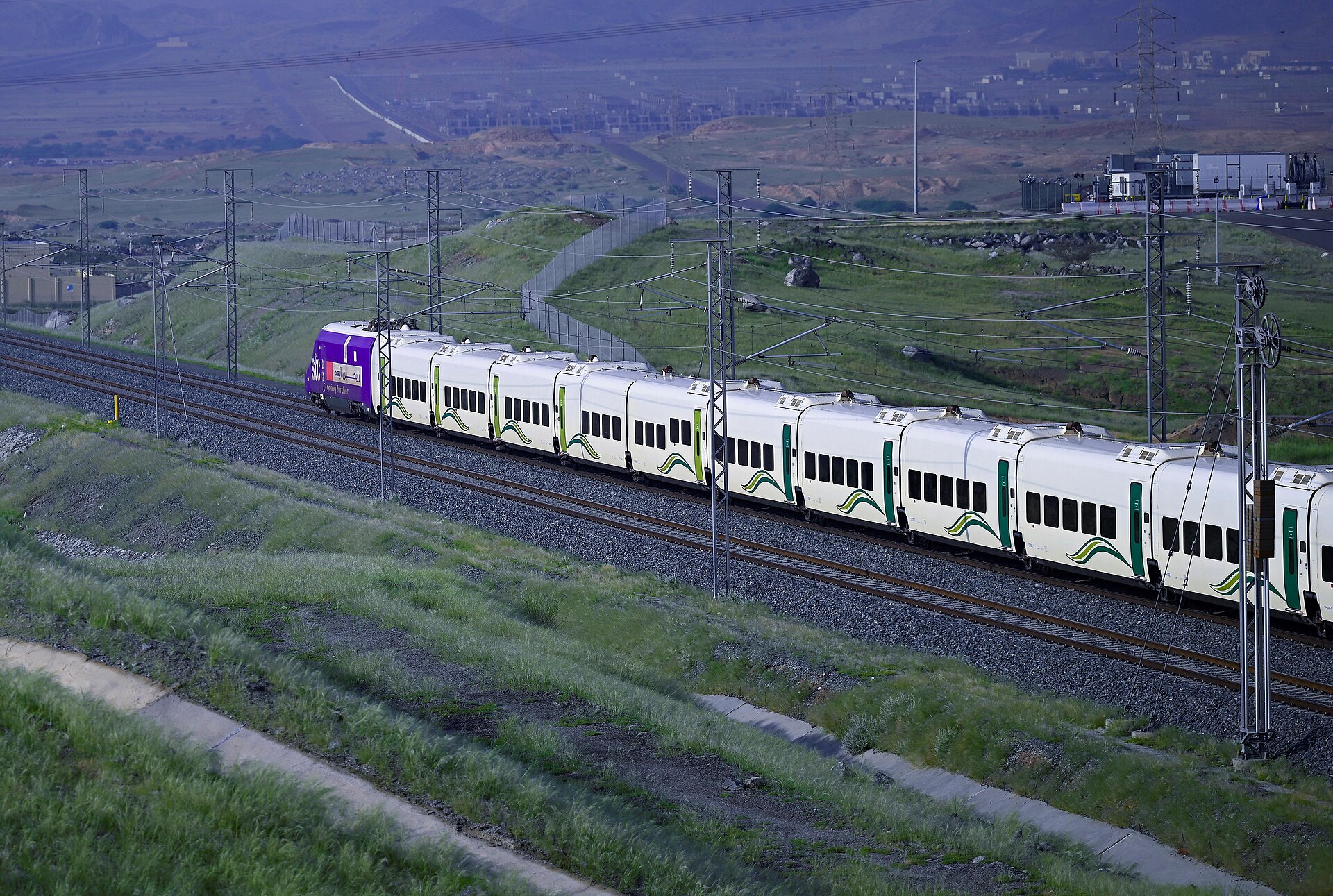 Haramain High Speed Railway train at a station platform in Saudi Arabia