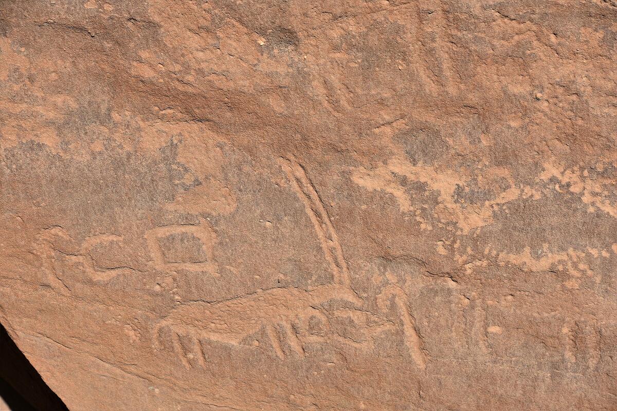 Neolithic petroglyphs carved into sandstone at Jubbah in the Hail Region of Saudi Arabia