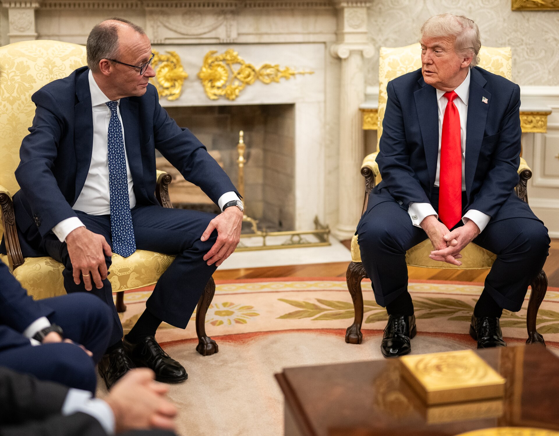 German Chancellor Friedrich Merz and US President Donald Trump seated in the Oval Office, June 5 2025 — Merz told Trump the Iran strikes were damaging European economies