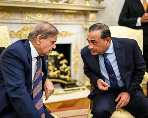 President Donald Trump meets with Pakistani Prime Minister Shehbaz Sharif and Army Chief Asim Munir at the White House, September 2025 — the personal Trump-Munir channel that became the operating system of the Islamabad Process. Photo: The White House / Public domain