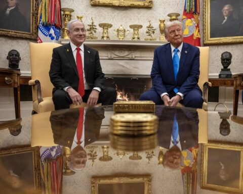Donald Trump and Benjamin Netanyahu meet in the Oval Office, White House, 2025