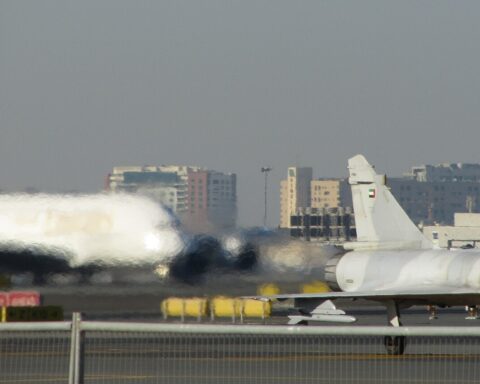 UAE Air Force Dassault Mirage 2000-9 fighter jet at Dubai Airshow, the same platform used in the April 8 strike on Lavan Island NIRDC refinery
