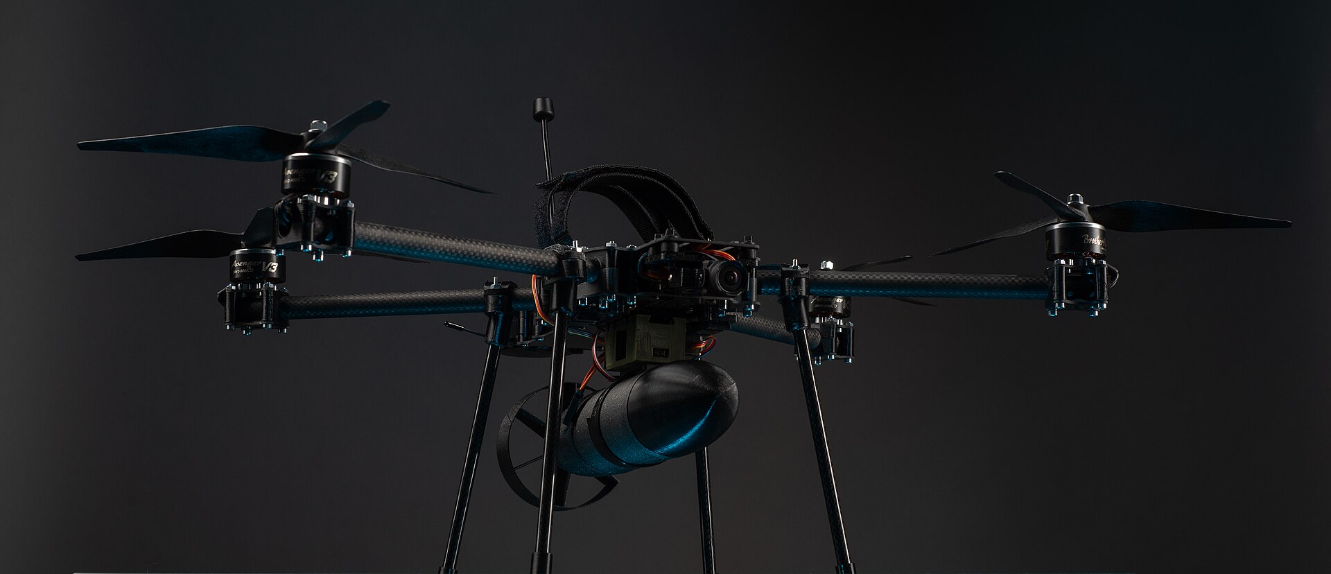 A Ukrainian LuckyStrike FPV bomber drone fitted with an explosive warhead — the same low-cost, modular drone production ecosystem behind the Sting and Bullet interceptor drones Saudi Arabia is seeking under the March 2026 MOU