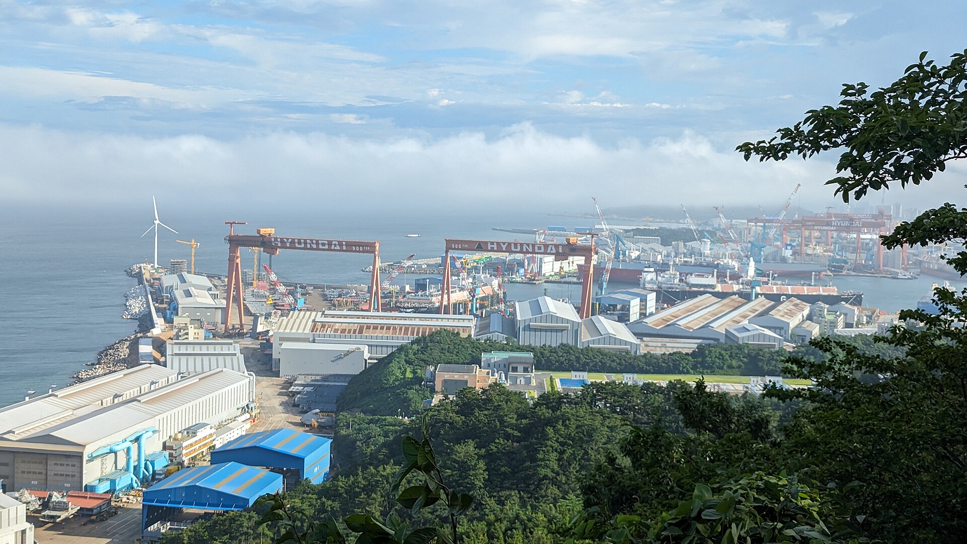 Hyundai Heavy Industries shipyard at Ulsan, South Korea — Ulsan is home to Koreas largest refining complex including the S-Oil and SK Energy facilities processing 2.9 million barrels per day of crude oil