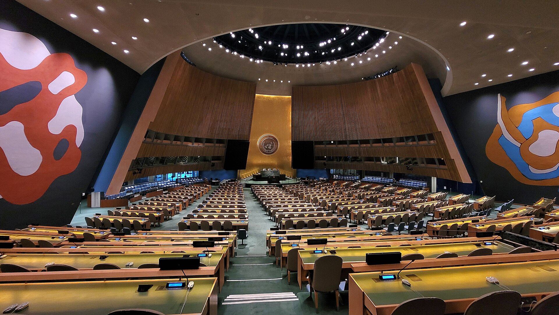 United Nations General Assembly hall at UN Headquarters in New York City, where Secretary-General Guterres announced the appointment of Jean Arnault as personal envoy