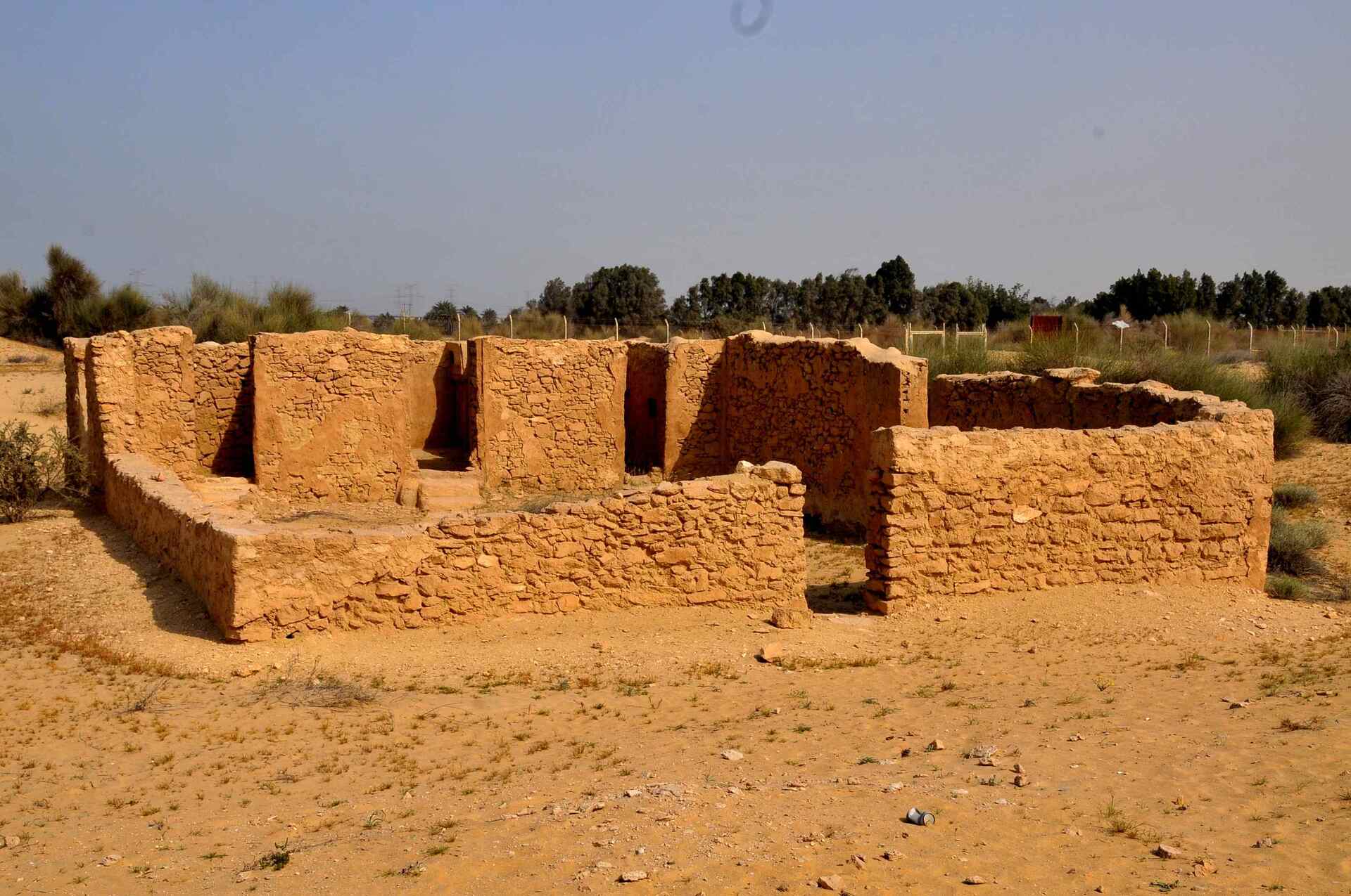 The ancient Jubail Church ruins, showing stone walls of a Nestorian church building in the desert near Jubail, Saudi Arabia