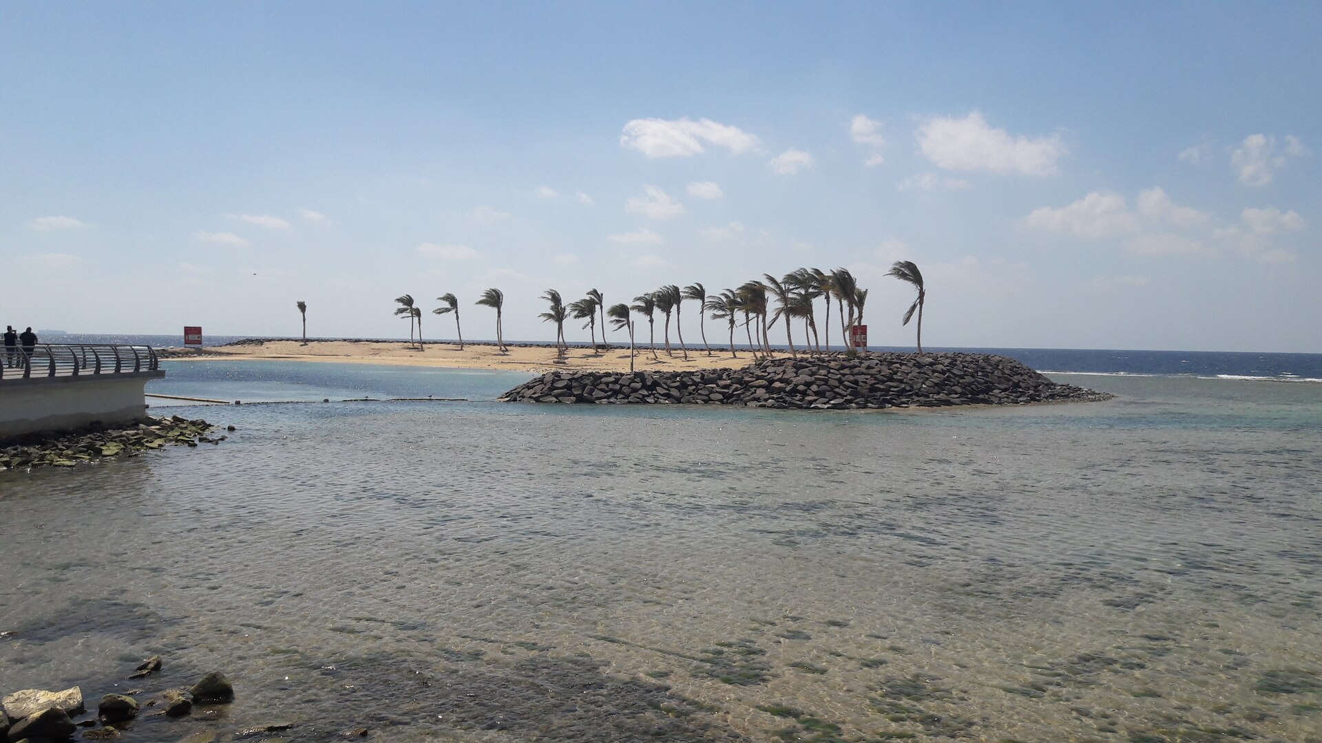 Jeddah Corniche waterfront with palm trees and turquoise Red Sea waters under a clear sky