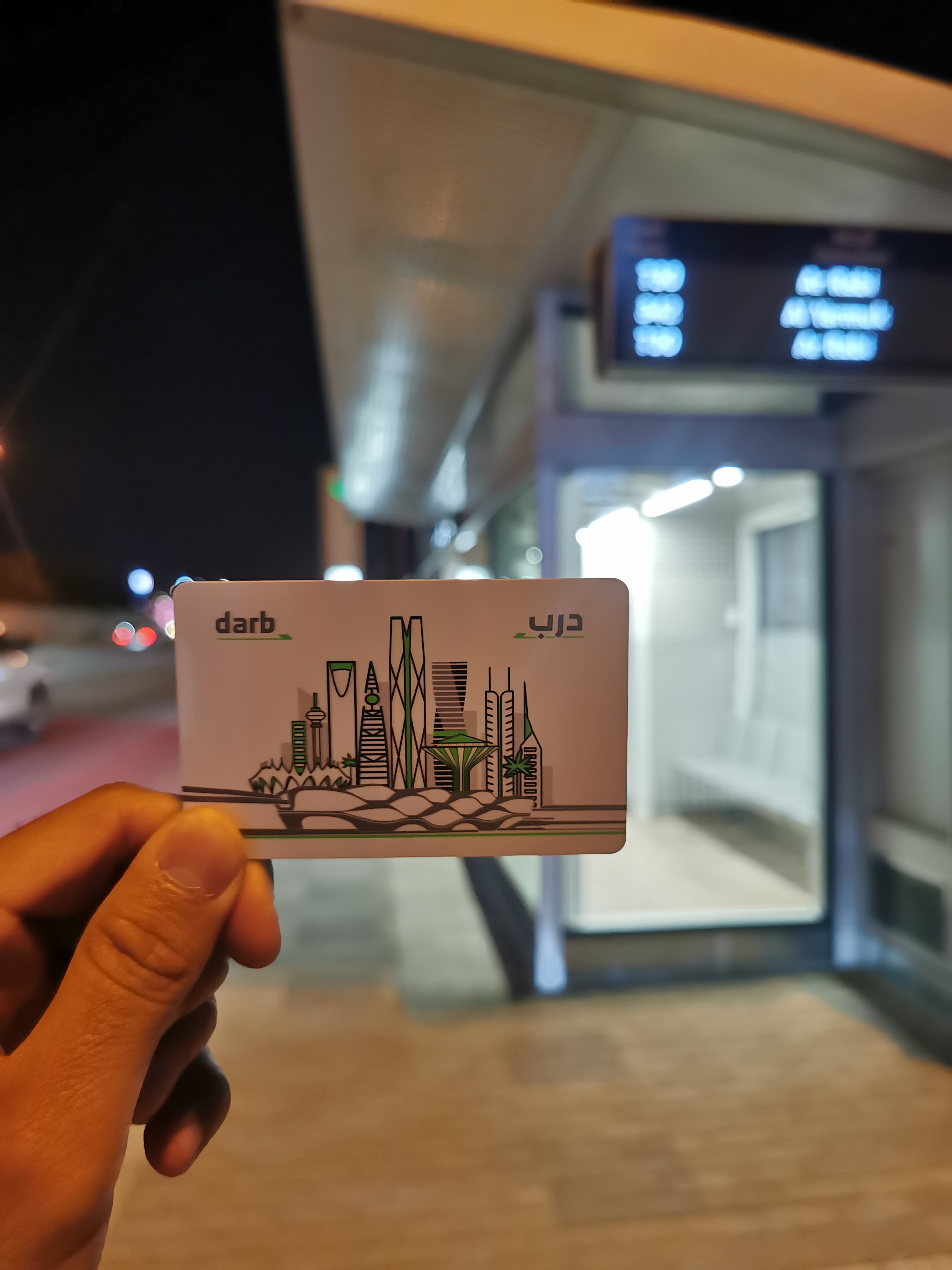 Darb transit card for Riyadh Metro and public bus network, showing Riyadh skyline design