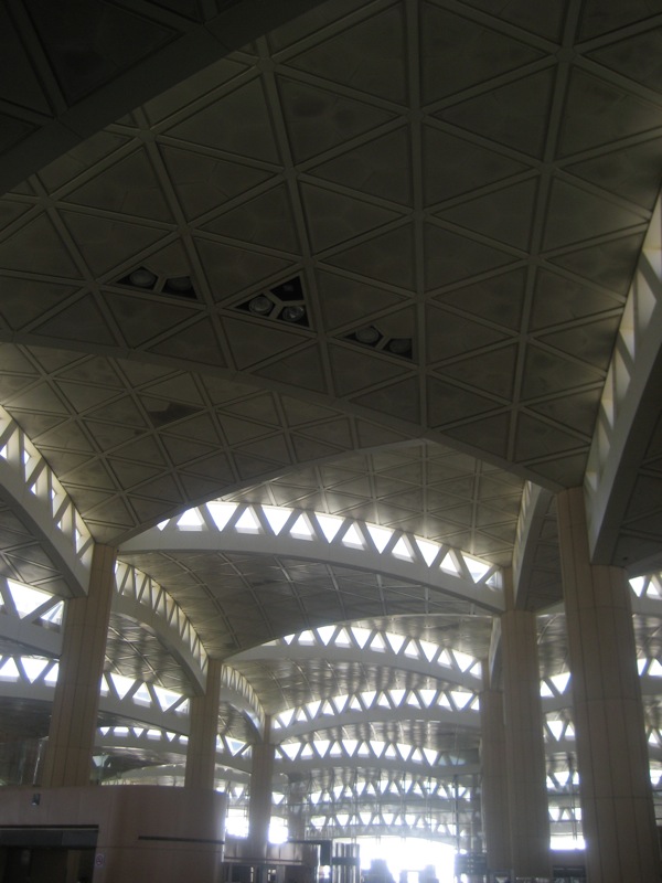 Geometric ceiling architecture inside Terminal 3 at King Khalid International Airport Riyadh