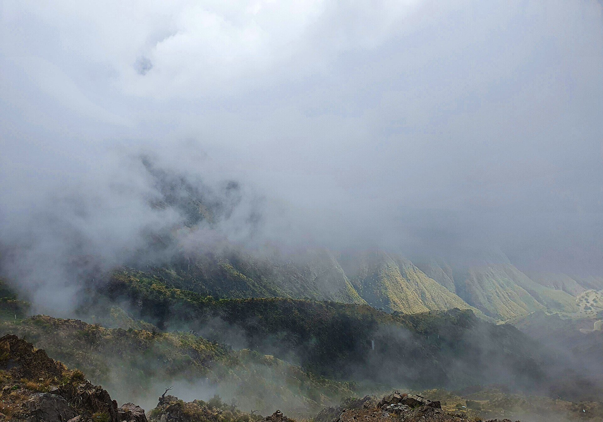 Green terraced mountains of the Sarawat range in Saudi Arabia's Asir region