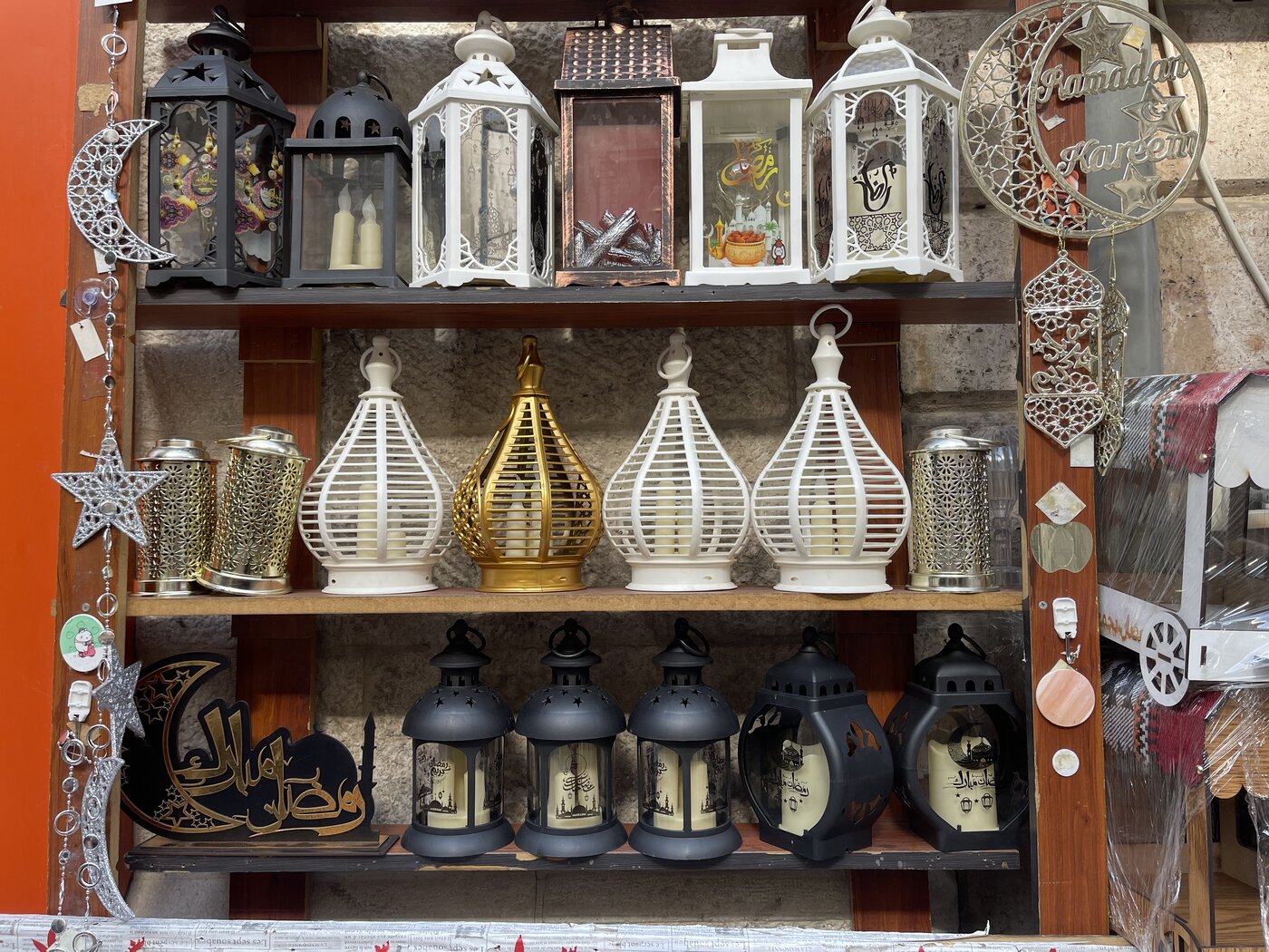 Ramadan lanterns and decorations for sale at a market during the holy month