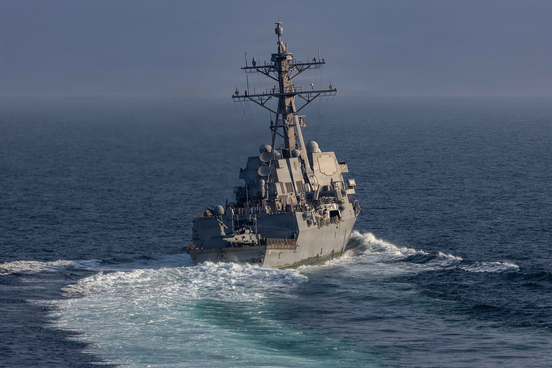 USS Frank E. Petersen Jr. (DDG 121) Arleigh Burke-class guided-missile destroyer underway in the Arabian Sea during Operation Epic Fury March 2026