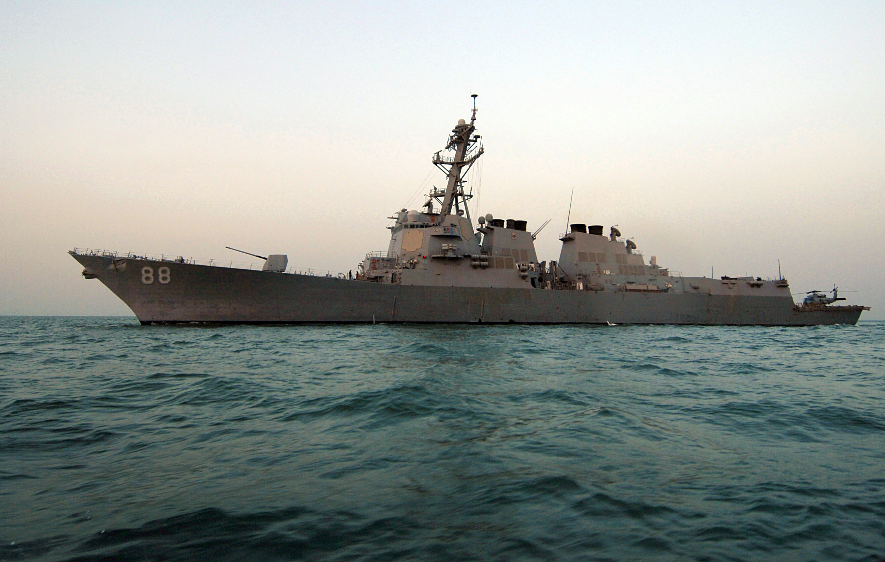 USS Preble (DDG-88), an Arleigh Burke-class guided-missile destroyer, transits the Persian Gulf while conducting interaction patrols. The US naval blockade, in effect since April 13, 2026, has turned back 38 ships as of April 27. Photo: US Navy / Public Domain