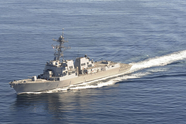 USS Spruance DDG-111 Arleigh Burke-class destroyer underway at sea, US Navy public domain