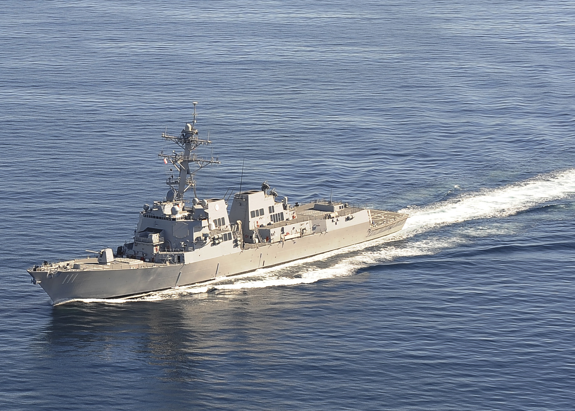 USS Spruance DDG-111 Arleigh Burke-class destroyer underway at sea, US Navy public domain
