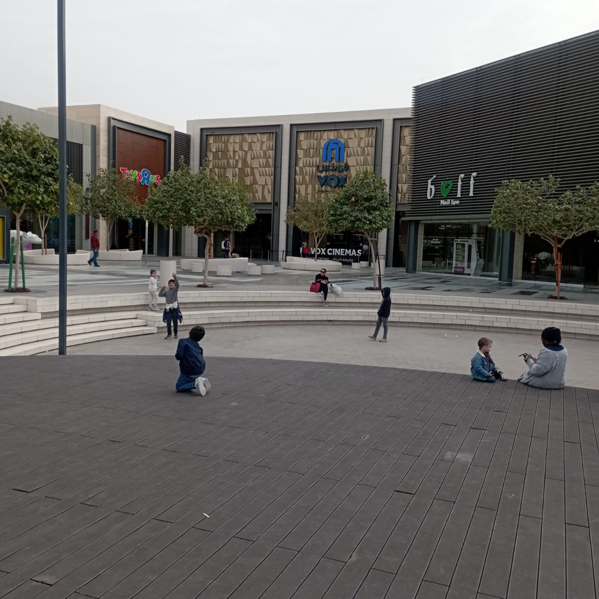 VOX Cinemas exterior at Riyadh Front shopping complex with people in the plaza