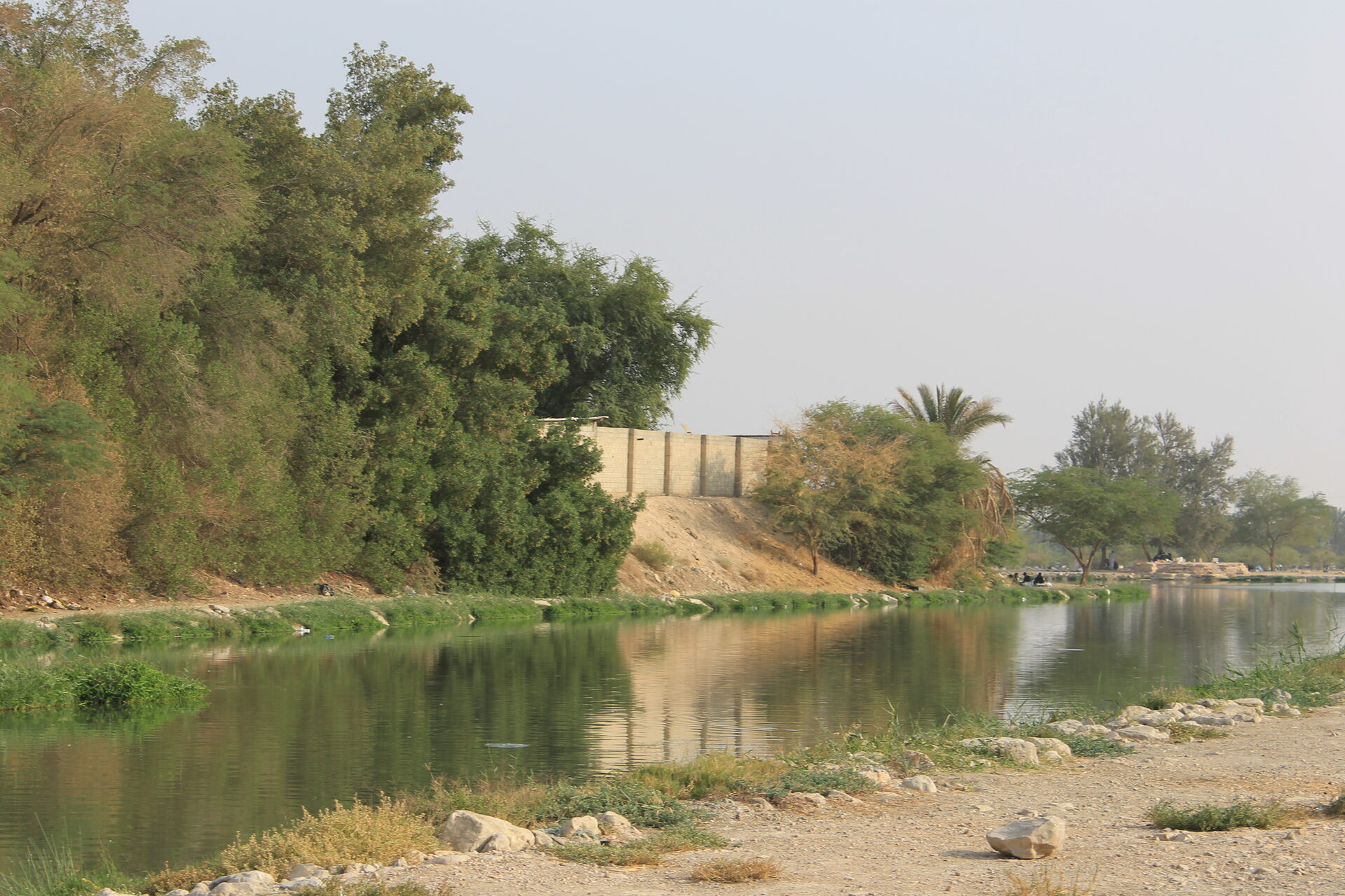 Wadi Hanifah walking path with palm trees near Diriyah, Riyadh