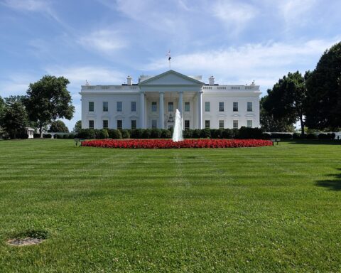White House north facade with American flag, Washington D.C., June 2024