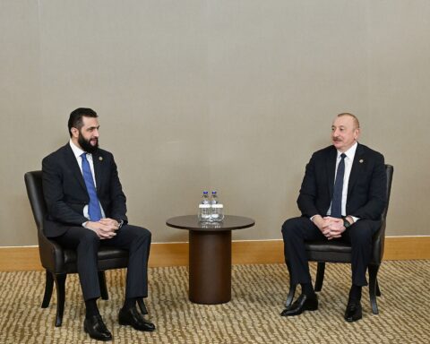 Syrian President Ahmed al-Sharaa in a bilateral diplomatic meeting, 2025