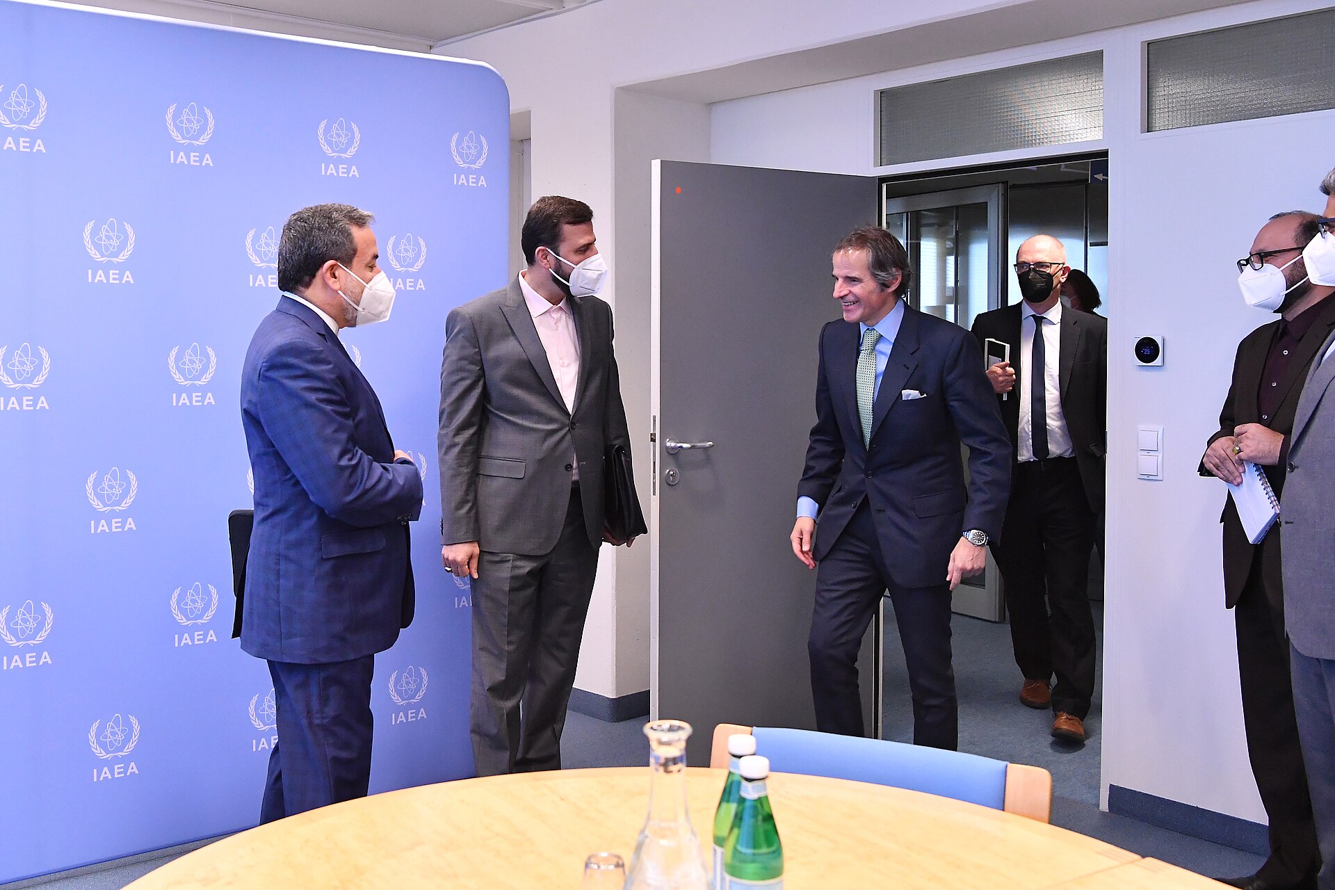 Iranian Foreign Minister Abbas Araghchi greeted by IAEA Director General Rafael Grossi at IAEA headquarters Vienna, May 2021