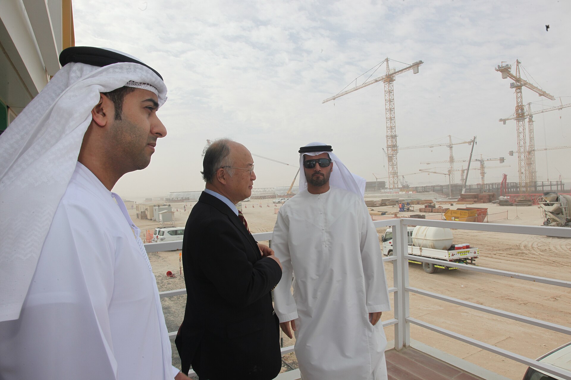 IAEA Director General Yukiya Amano with UAE officials at the Barakah nuclear construction site in January 2013 — Barakah was built under the Gold Standard 123 agreement, which required the UAE to forgo enrichment and reprocessing entirely